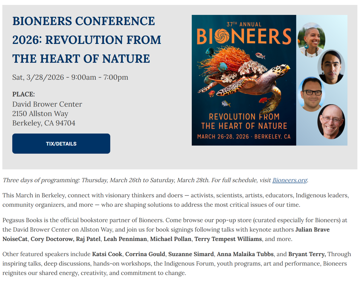 BIONEERS CONFERENCE 2026: REVOLUTION FROM THE HEART OF NATURE