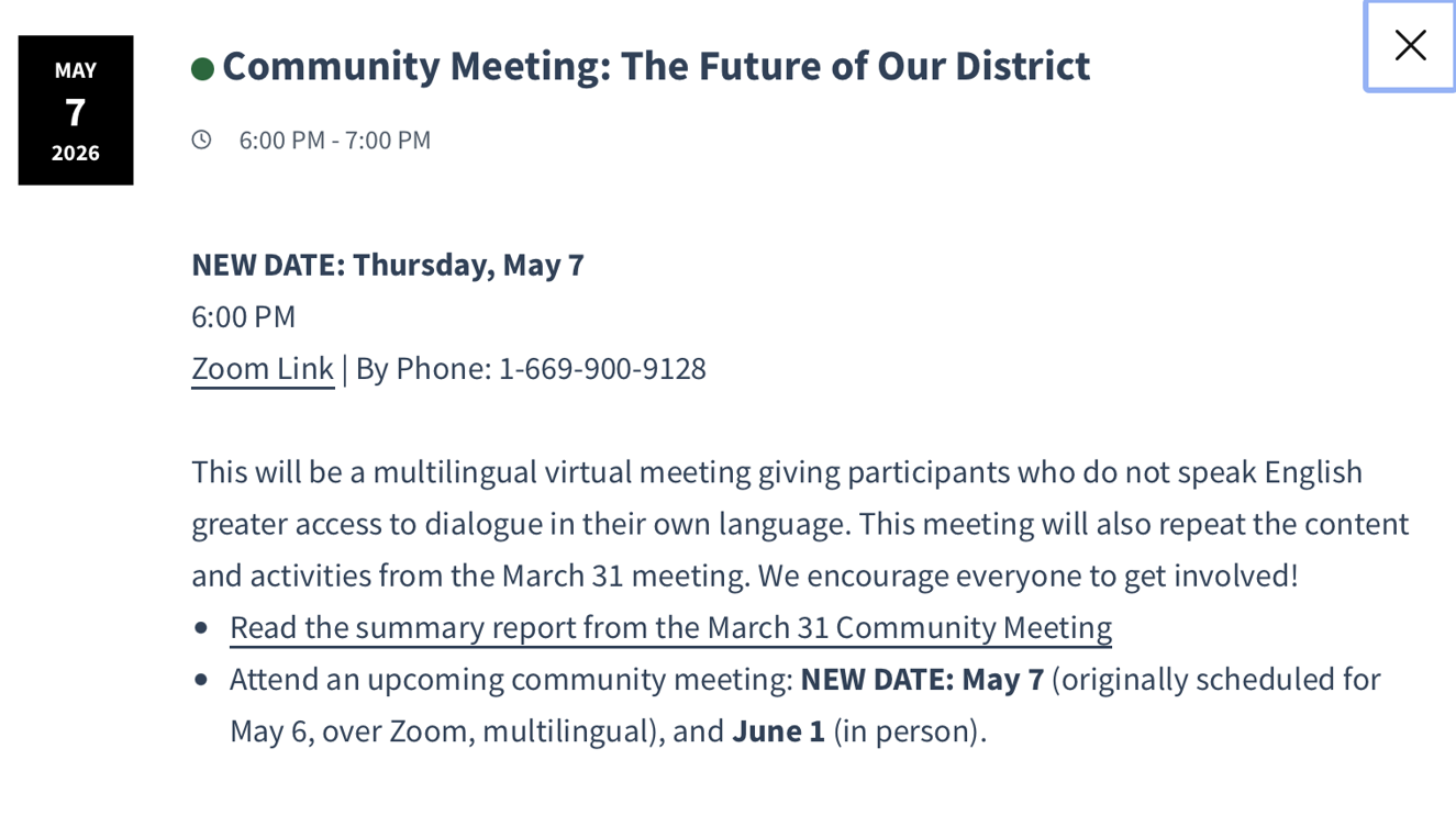 Community Meeting: The Future of Our District