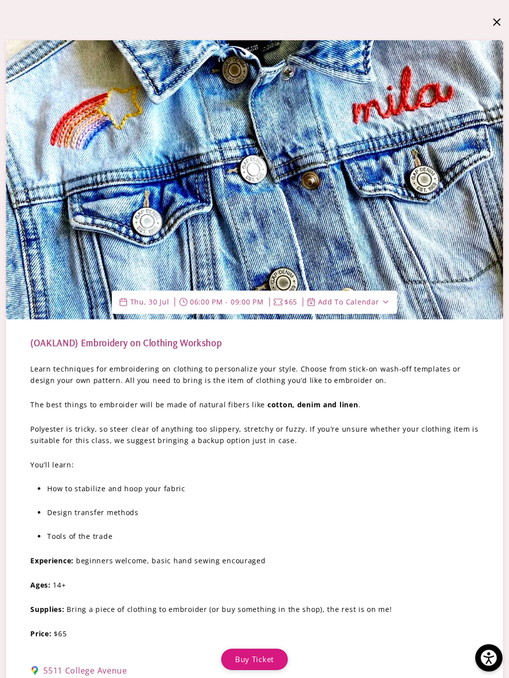 Embroidery on Clothing Workshop